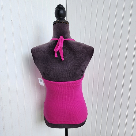 NWT Old Navy Womens Hot Pink Ribbed V-neck Halter Tie Tank Top Built In Bra M - Picture 8 of 14